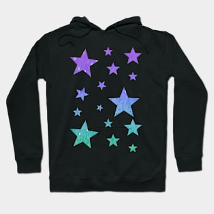 Pastel Purple Teal Ombre Faux Glitter Stars Hoodie